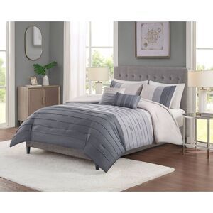 No Brand - 5pc Full/Queen Boston Pleated Colorblock Comforter Gray